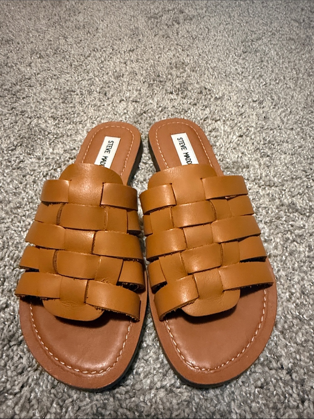 Steve Madden Cognac Braided Slide Sandals - Picture 2 of 4